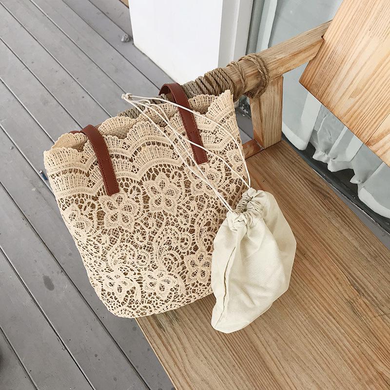 Korean Lace Aesthetic Large Capacity Shoulder Bucket Bag for Women - Spring/Summer