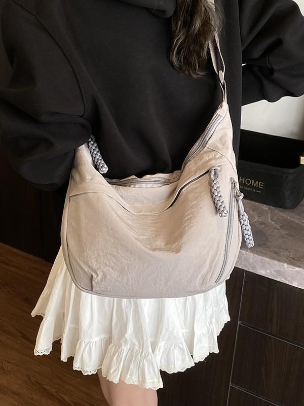 Japanese Minimalist Large Capacity Crossbody Bag With Zipper Closure For Women