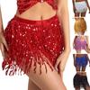 Belly Dance Sequin Tassel Skirt Sparkling Glitter Rave Fringe Mid-rise Skirt Solid Color Dance Parties Performances Skirt