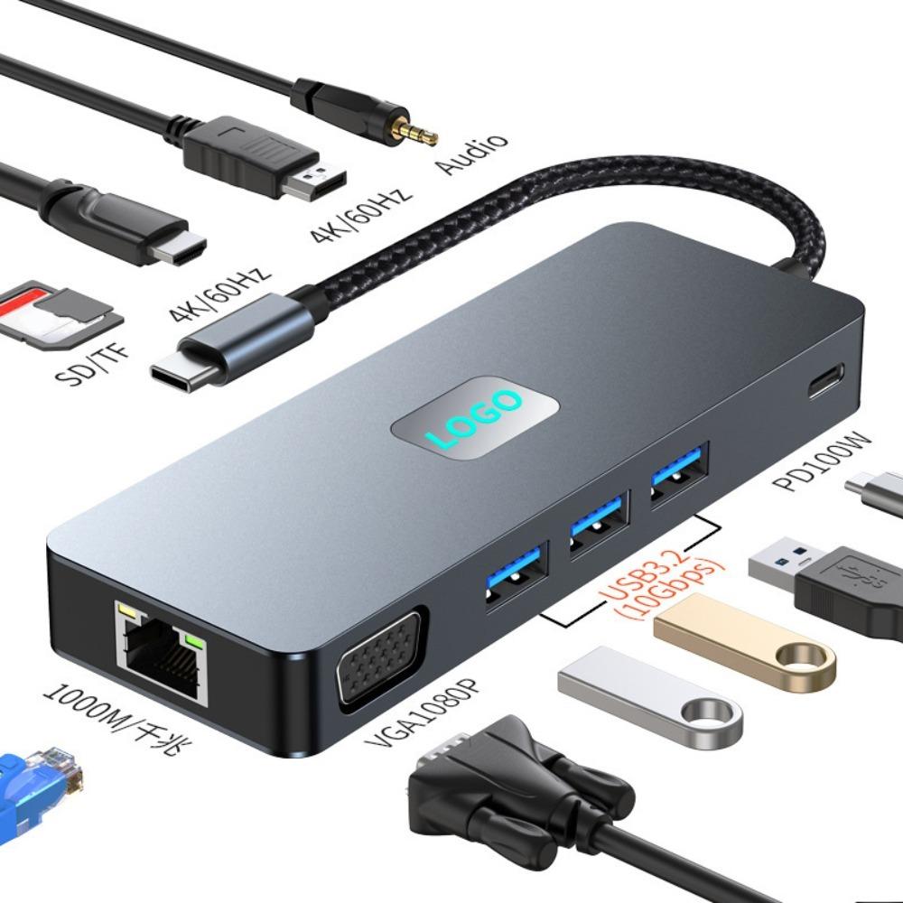 Док-станция типа C с гигабитным Ethernet 4K60Hz USB-концентратором, многопортовым адаптером для ноутбука, ПК MacBook