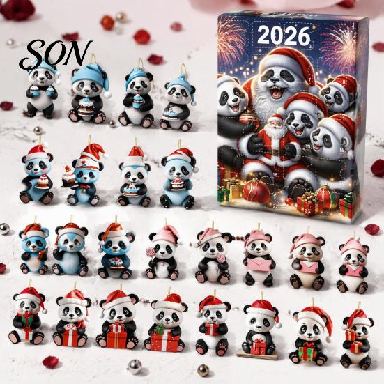 Creative Holiday Ornament Christmas Panda Advent Calendar, 24 Days Countdown Contains Acrylic Cute Animal Ornaments, Hanging Decorations for Tree