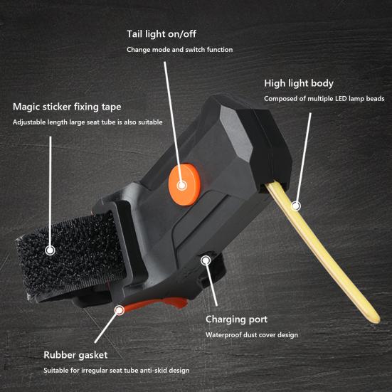 Задний фонарь велосипеда для подседельного штыря Перезаряжаемый USB-сигнал предупреждения о безопасности Светодиодный задний фонарь с несколькими режимами освещения Водонепроницаемая сигнальная лампа указателя поворота