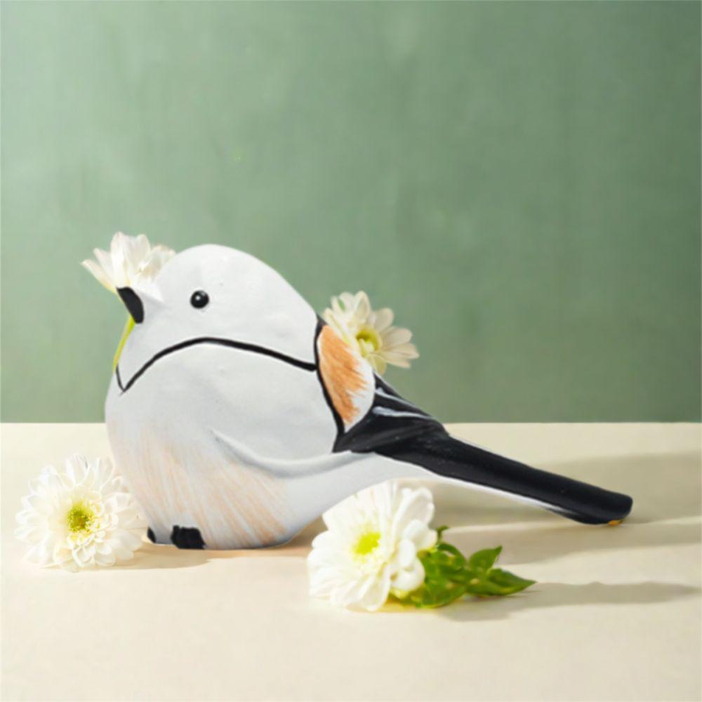Cute Long-tailed Tit Figurine Handmade Bird Statue Fat Chirp Bird Ornament Courtyard Decoratio