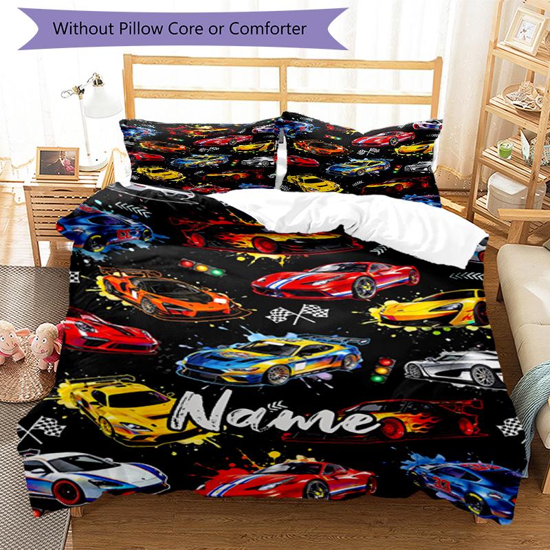 3pcs Custom Name Racing Bedding Set Duvet Cover Closure Includes 1 Duvet Cover & 2 Pillowcases, Soft and Comfortable for All Seasons.
