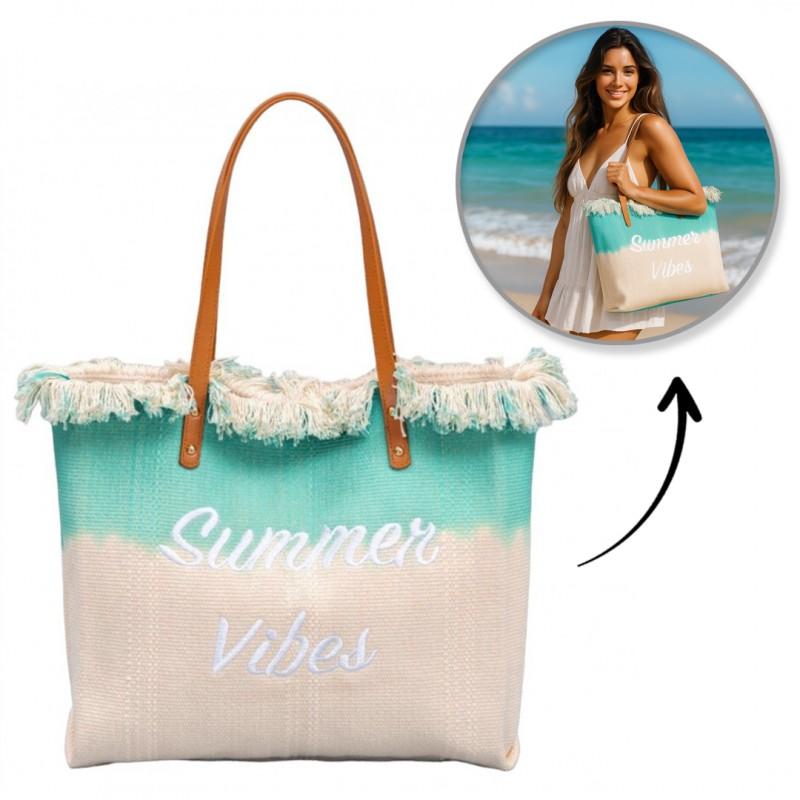 Torba Plażowa Wakacyjna Boho Z Frędzlami Zielona Ombre Na Zakupy Moda