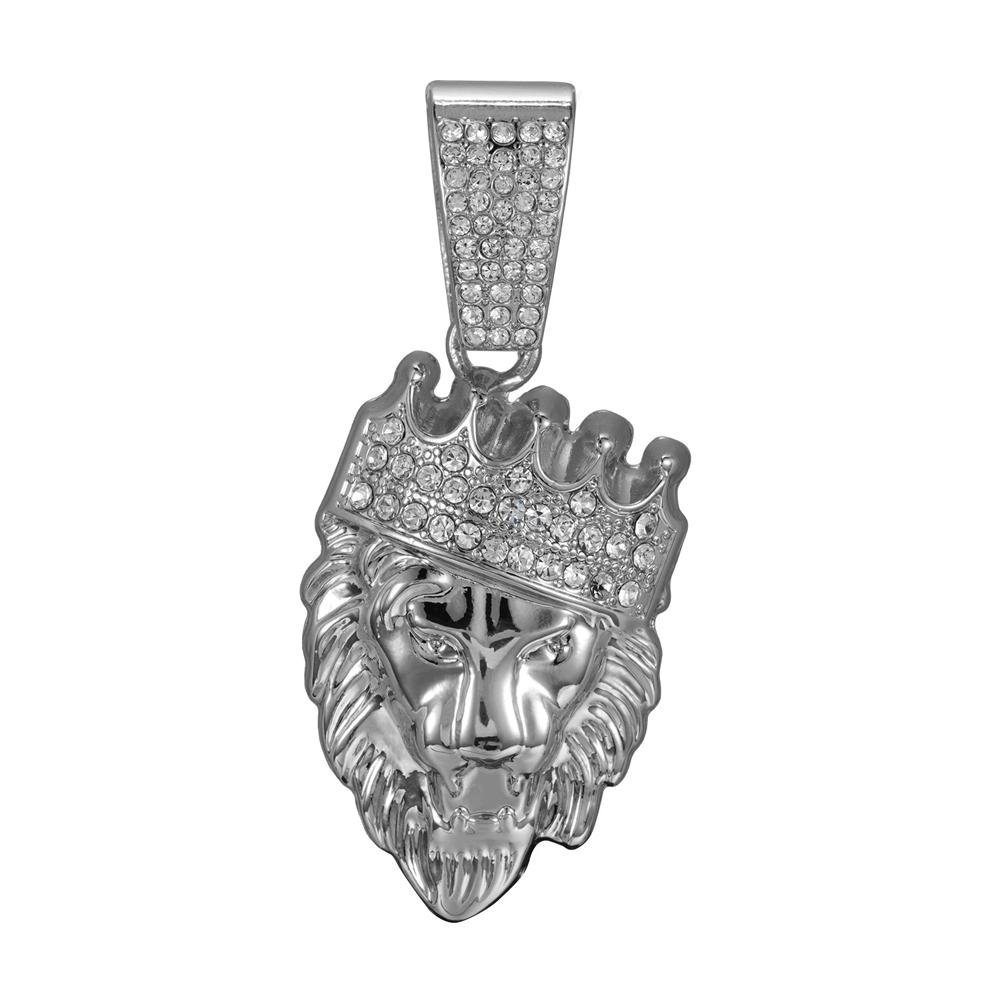 Men's Hip Hop 3D Crown Lion Head Pendant Necklace, with 13mm Cuban Chain Animal Lion Head Rock Necklaces Fashion Punk Jewelry