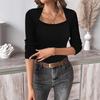 Women's Square Neck Long Sleeve Pullover Knitted Sweater Bottoming Shirt