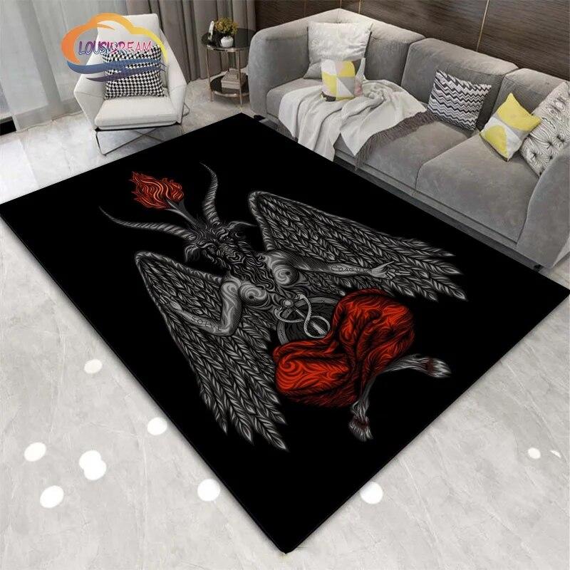 Satanic Skull Inverted Pentagram Area Rug Sheep Head Demon Baphomet Rug Gothic Series Hall Bedroom Fashionable Carpet