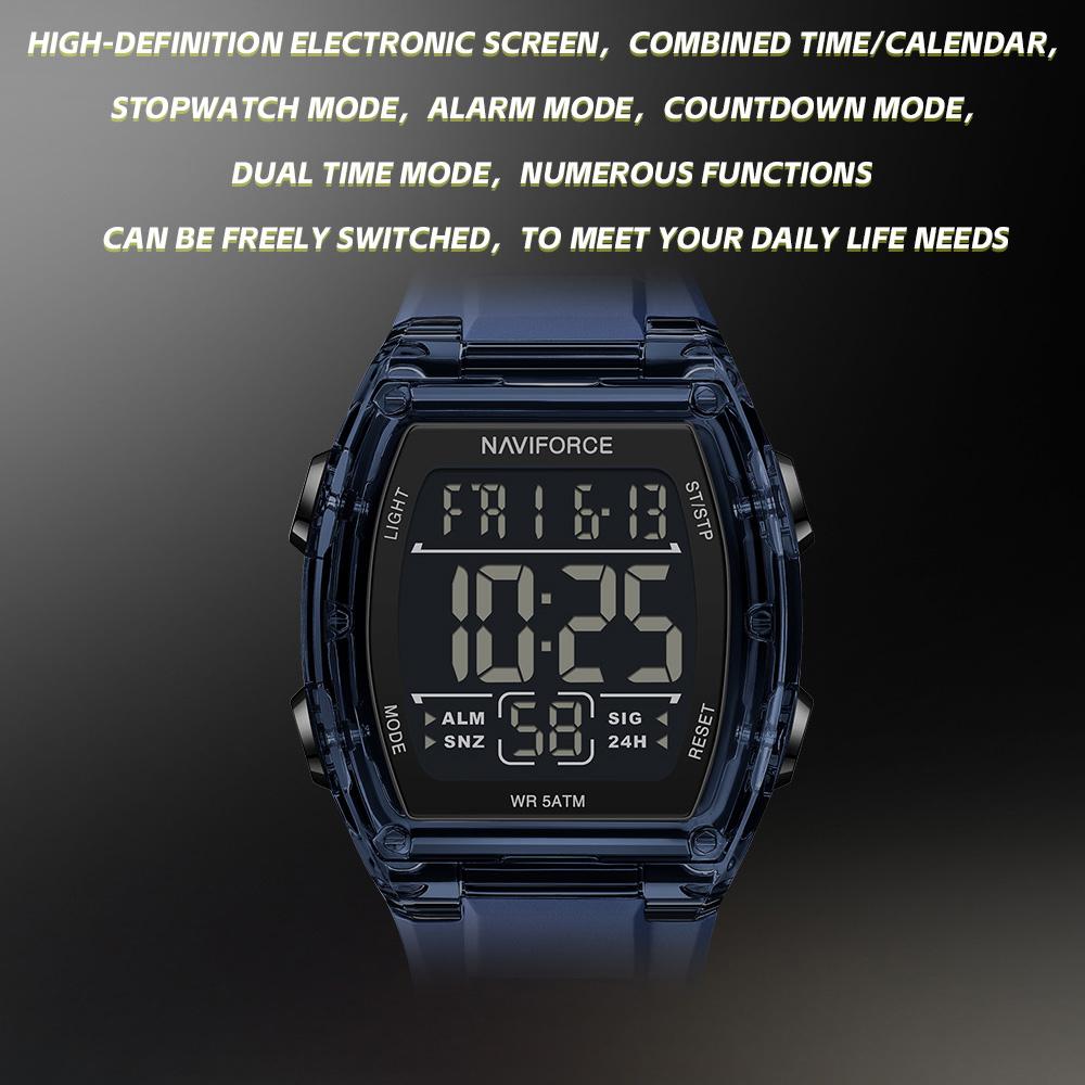 Naviforce Original Outdoor Men Boys LCD Digital Watch Calendar Chronograph Waterproof Night Pattern Silicone Strap Casual Fashion Watch NF6106