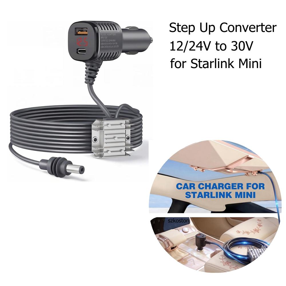 Повышающий преобразователь для Starlink Mini 12V-24V с разъемом от прикуривателя автомобиля, цифровым дисплеем, кабелем 2/3M, вилкой прикуривателя