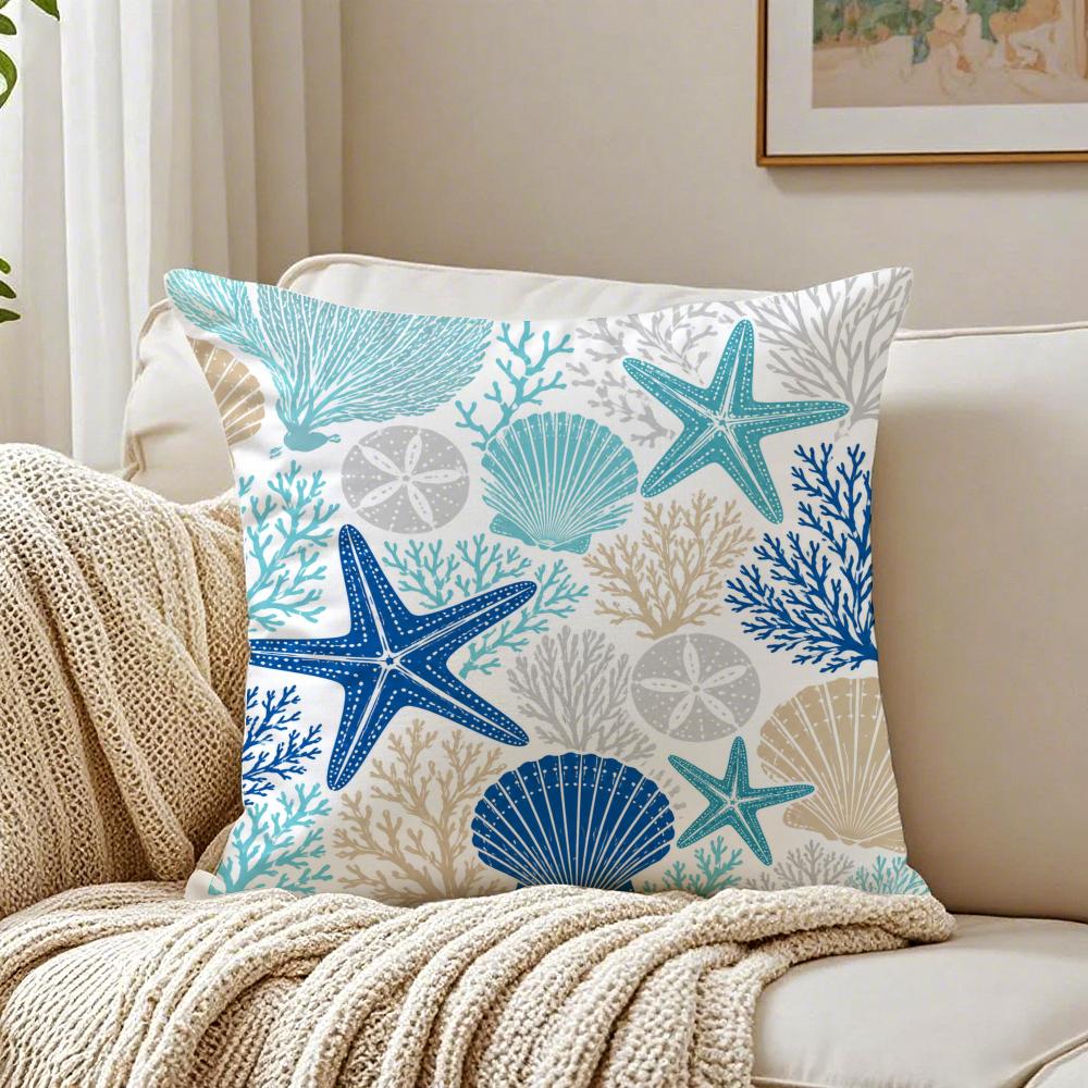 Ocean Beach Theme Pillow Case Breathable Organic Short Plush Cushion Covers Machine Washable WrinkleResistant Soft Durable