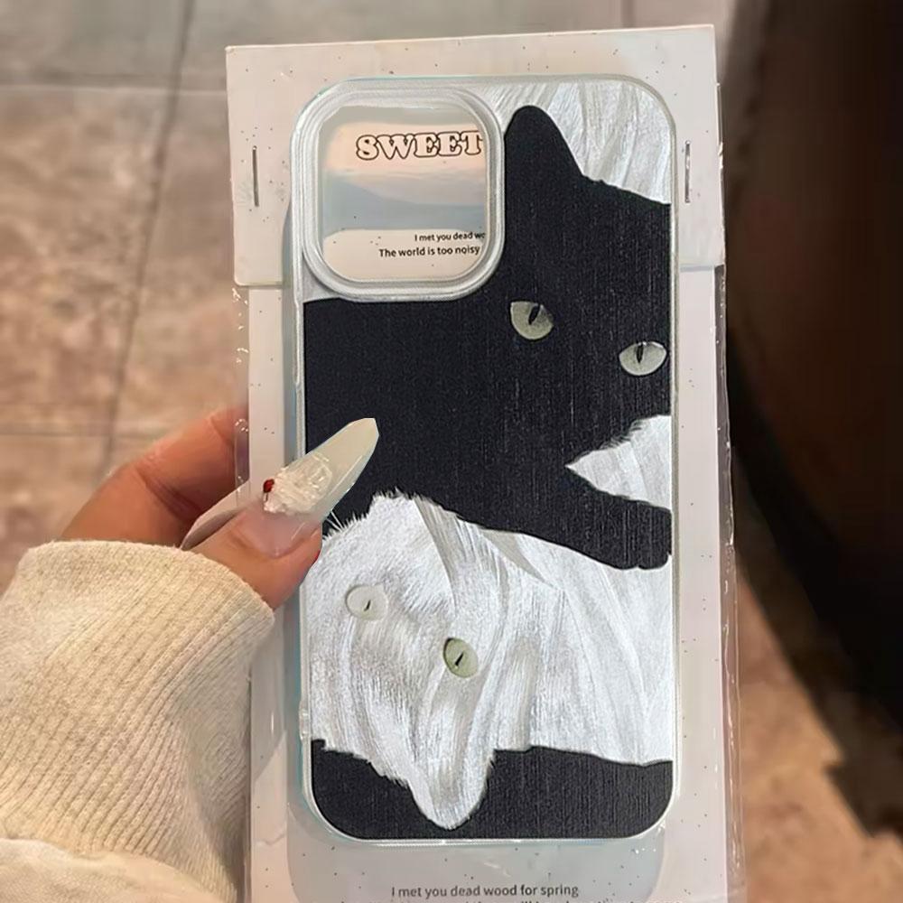 Чехлы для телефонов Embrace Black White Cat Gradient для Apple iPhone 16 15 14 13 Pro Max 16e 16plus, задняя силиконовая пара, чехол Fundas