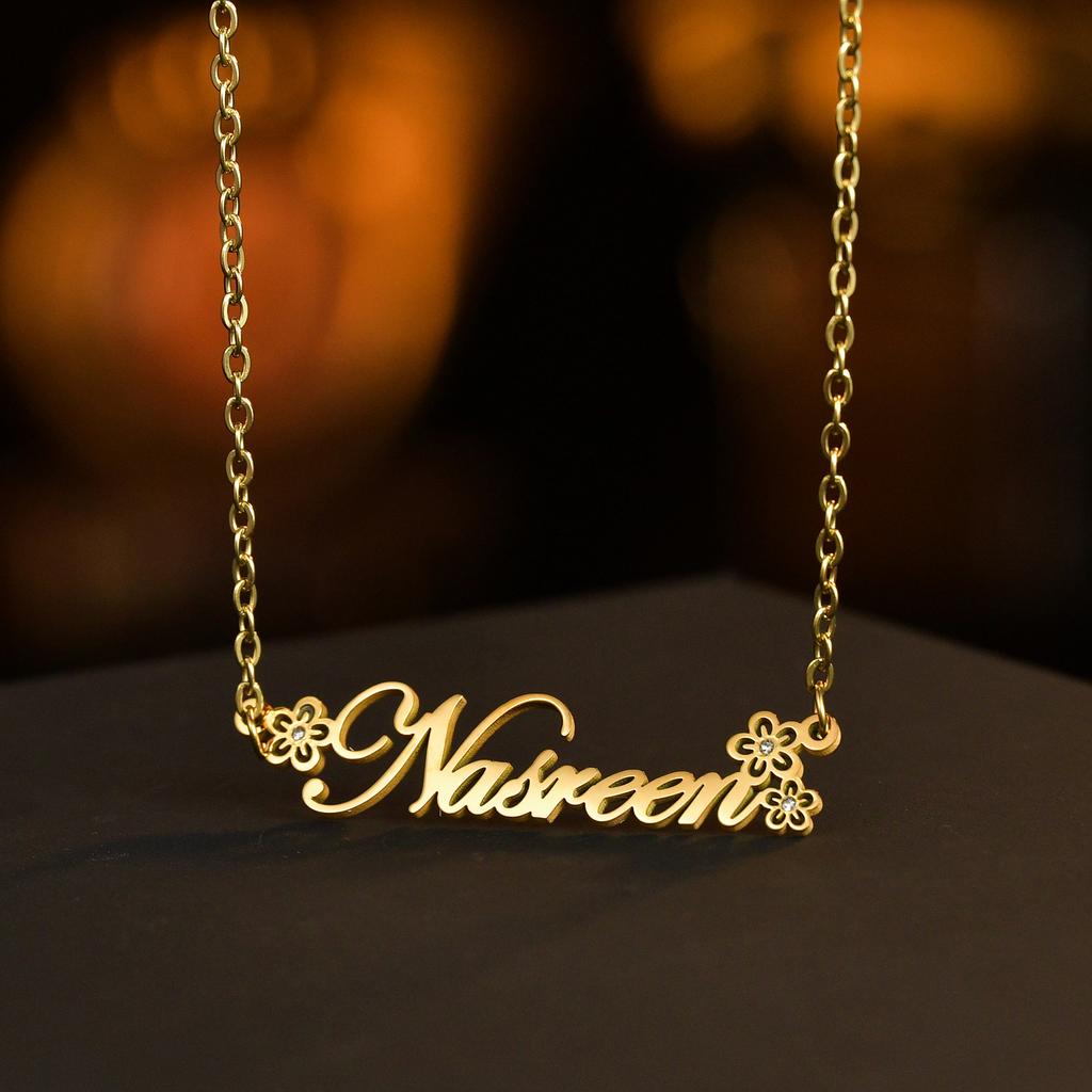 Atoztide Personalized Custom Name Necklace Zircon Heart Crown for Women Stainless Steel Pendant Box Chain Birthday Jewelry Gift