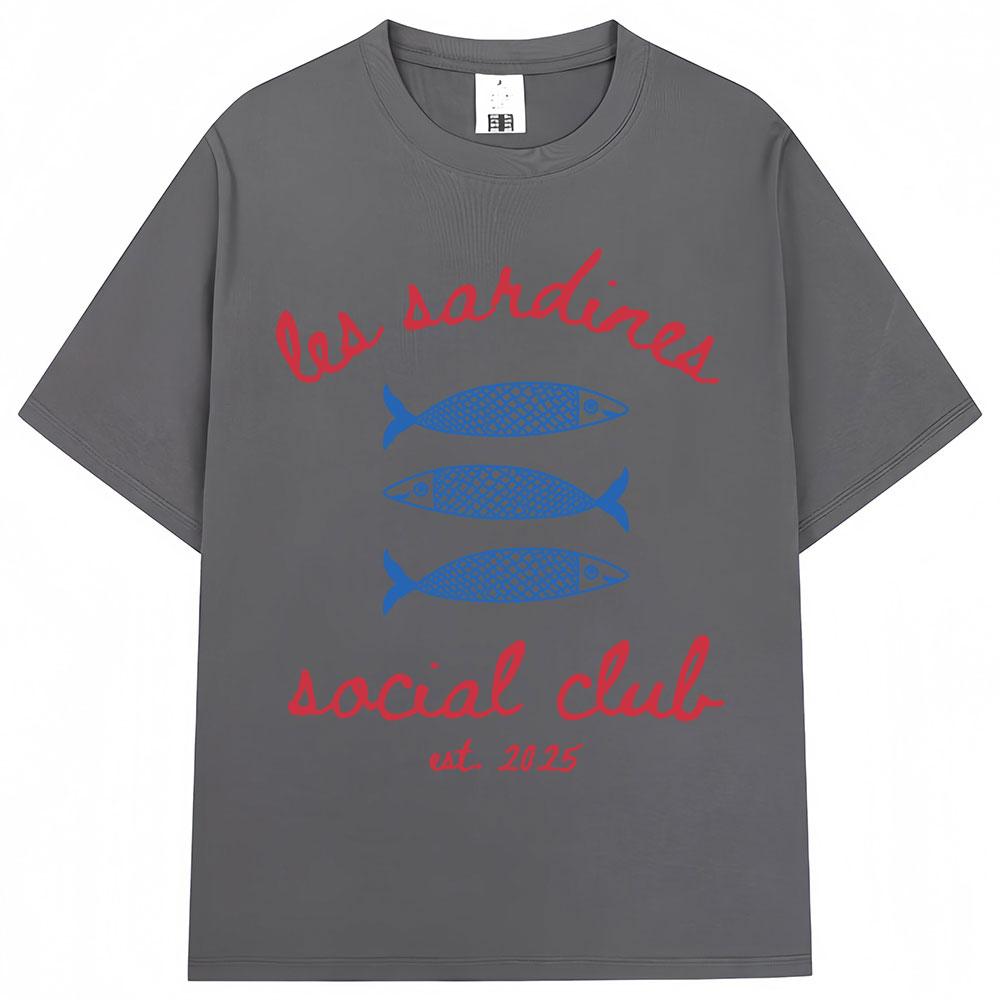 Les Sardines Social Club Graphic T Shirt Summer Fashion Vintage Unisex Unisex Short Sleeve Oversized Cotton Casual Tees Streetwear