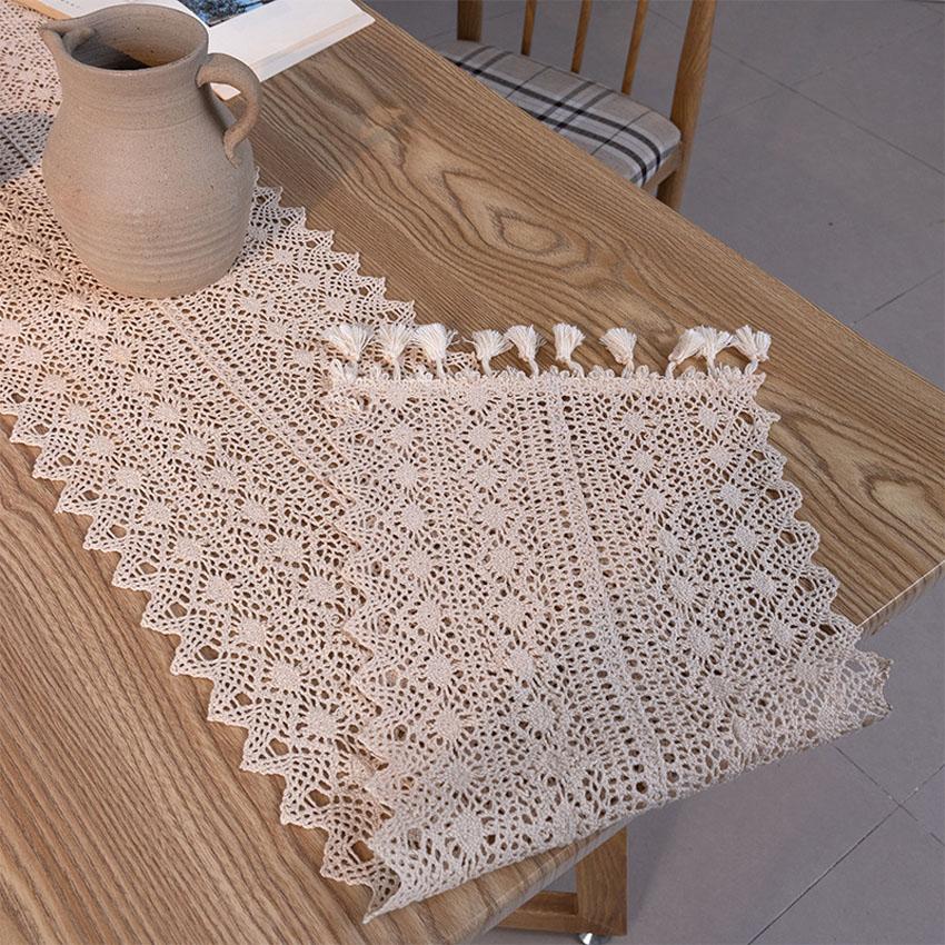 Дорожка для стола в стиле ретро с кружевными полосками, льняной коврик для стола с кисточками, подставка для столовых приборов, домашний декор, отель, свадьба, ресторан, коврик