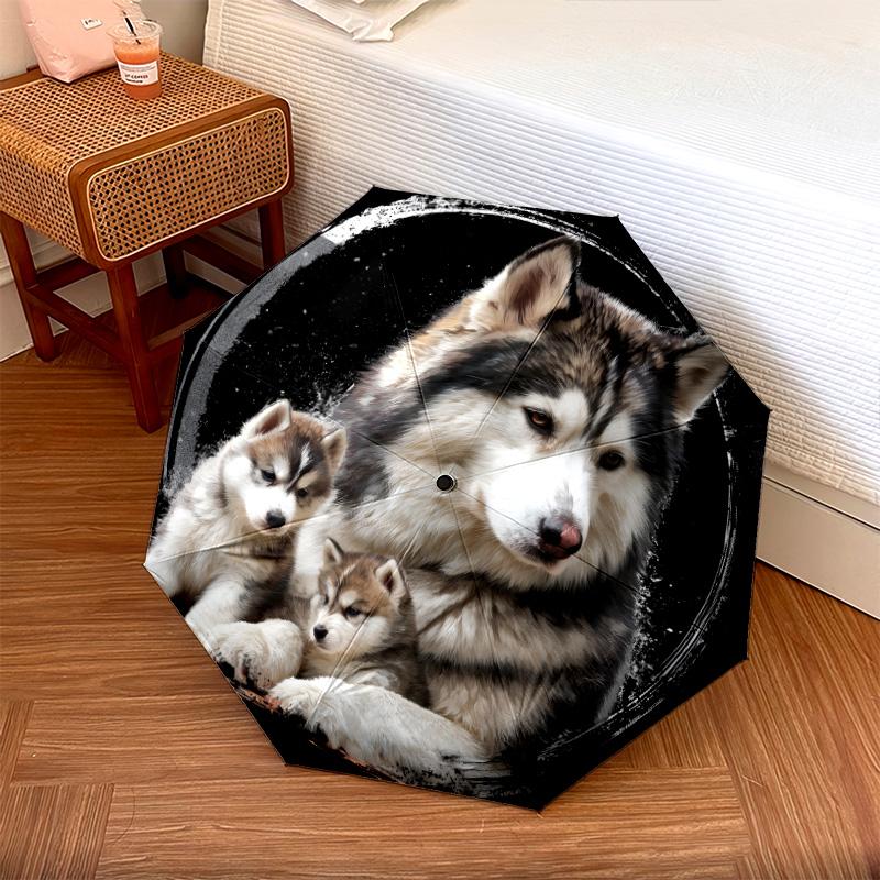 Узор "Три Волка", автоматический складной зонт, портативная и складная конструкция, 8 спиц, рождественский или день рождения подарок.