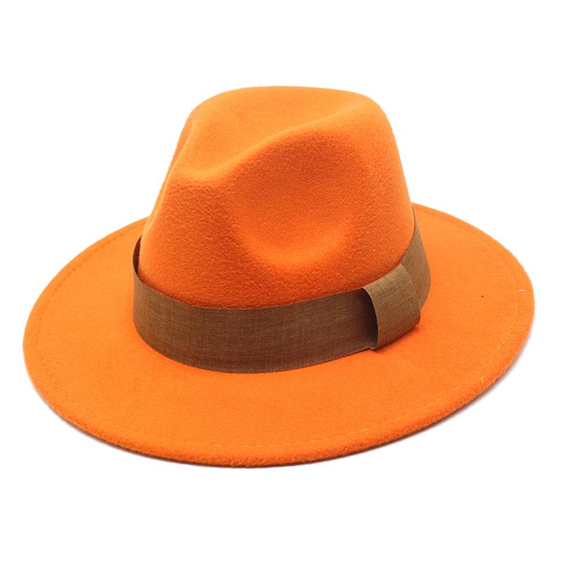 Модный блогер в коричневой шерстяной шляпе Jazz Hat Vintage Big Brim Felt Top Hat