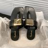 Flat-bottomed Metal Square Buckle Toe Slippers 2025 Summer Wear with Skirts, Beautiful and Cool Slippers