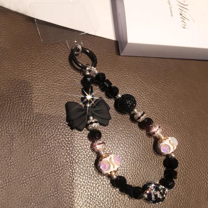 Mobile Phone Lanyard Wrist Ornament Gold Border Heart Pendant Crystal Bead Bracelet Universal Anti Loss Lanyard for Phone Cases