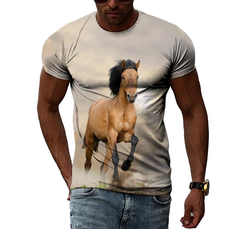 Летние футболки с оригинальным дизайном в виде животных и лошадей, мужские модные индивидуальные футболки в стиле хип-хоп с 3D принтом в стиле Харадзюку и короткими рукавами