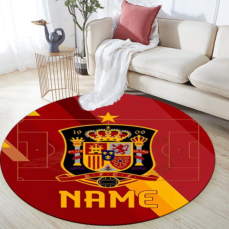 Custom Name,Spain pattern round rug,Carpet Rug for Living Room Bedroom Playroom ,Non-slip Floor Mat,Holiday Gifts and Birthday Gifts.