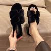 Xiaoxiangfeng квадратный носок плоская подошва H пушистые тапочки женская уличная обувь~ высокое чувство моды универсальные домашние офисные шлепанцы-однословки тренд