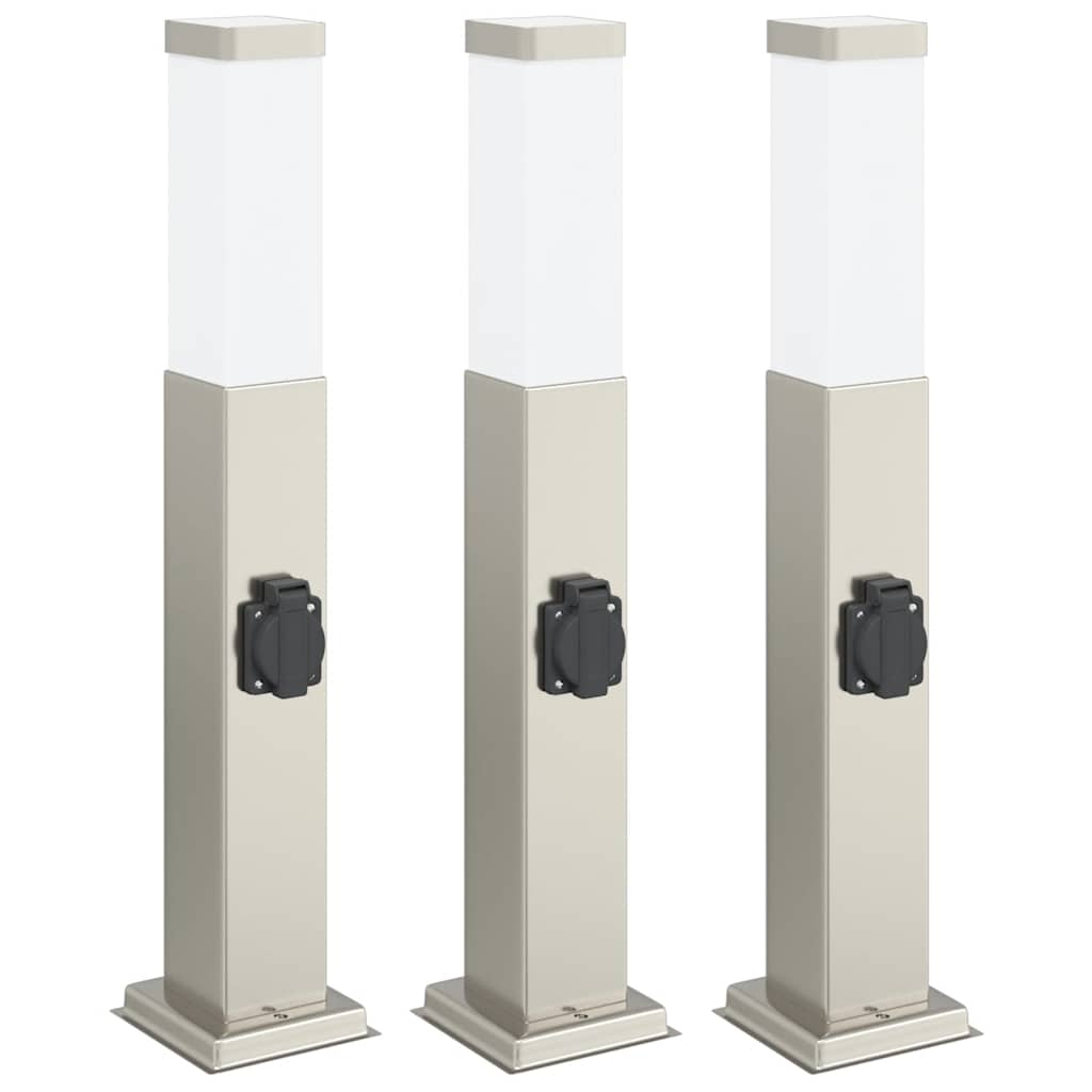 3 Pack Stainless Steel Bollard Lights with Socket 50 cm IP44