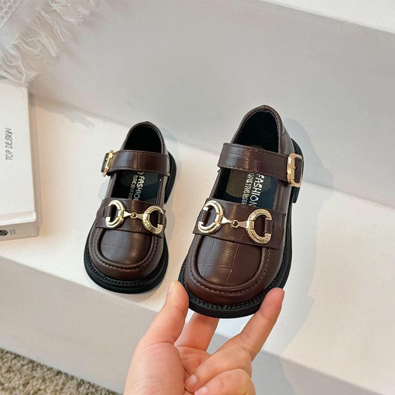 2025 Girls' Spring & Autumn Square Toe Loafers - Soft Sole, Non-Slip, Versatile Horsebit Buckle Leather Shoes