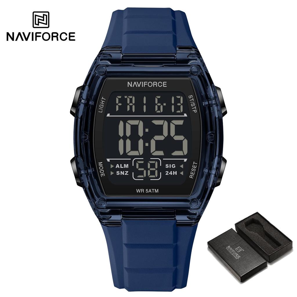 Naviforce Original Outdoor Men Boys LCD Digital Watch Calendar Chronograph Waterproof Night Pattern Silicone Strap Casual Fashion Watch NF6106
