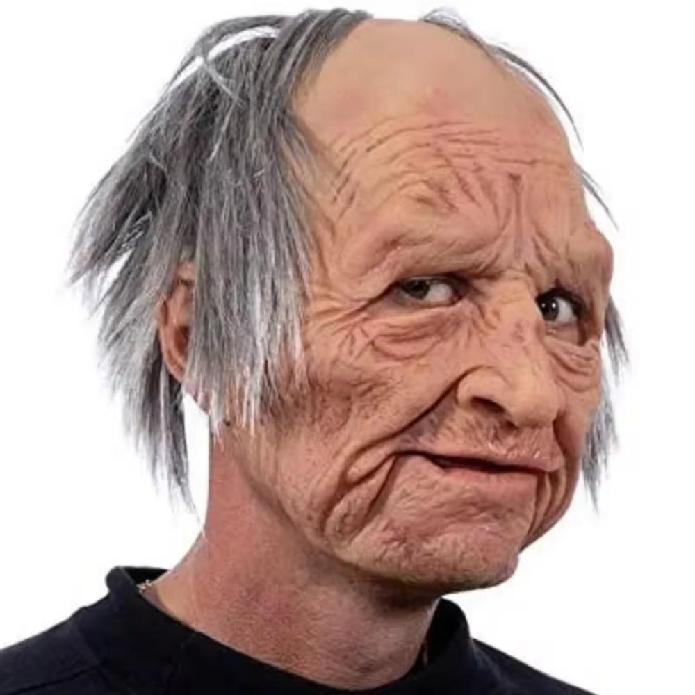 Soft Masquerade Head Cover with Hair Grandma Headgear Household Halloween Old Man Mask Fool's Day
