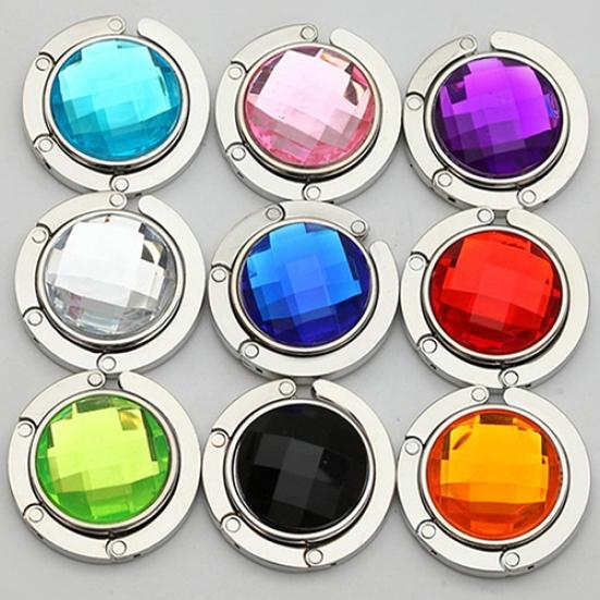 Foldable Purse Hanger Handbag Hook Hang Convenient Table Round Rhinestone Holder