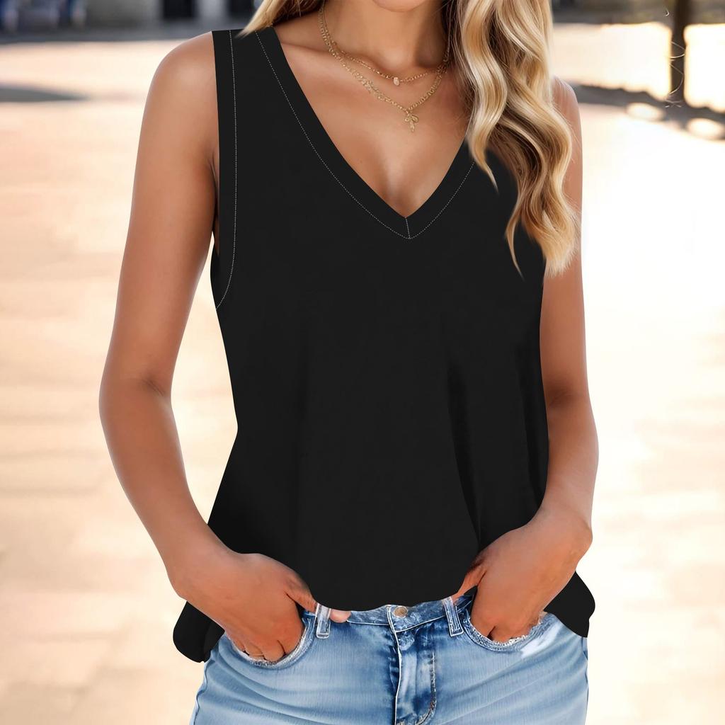 Женская мода, летняя майка с V-образным вырезом, легкая однотонная майка без рукавов