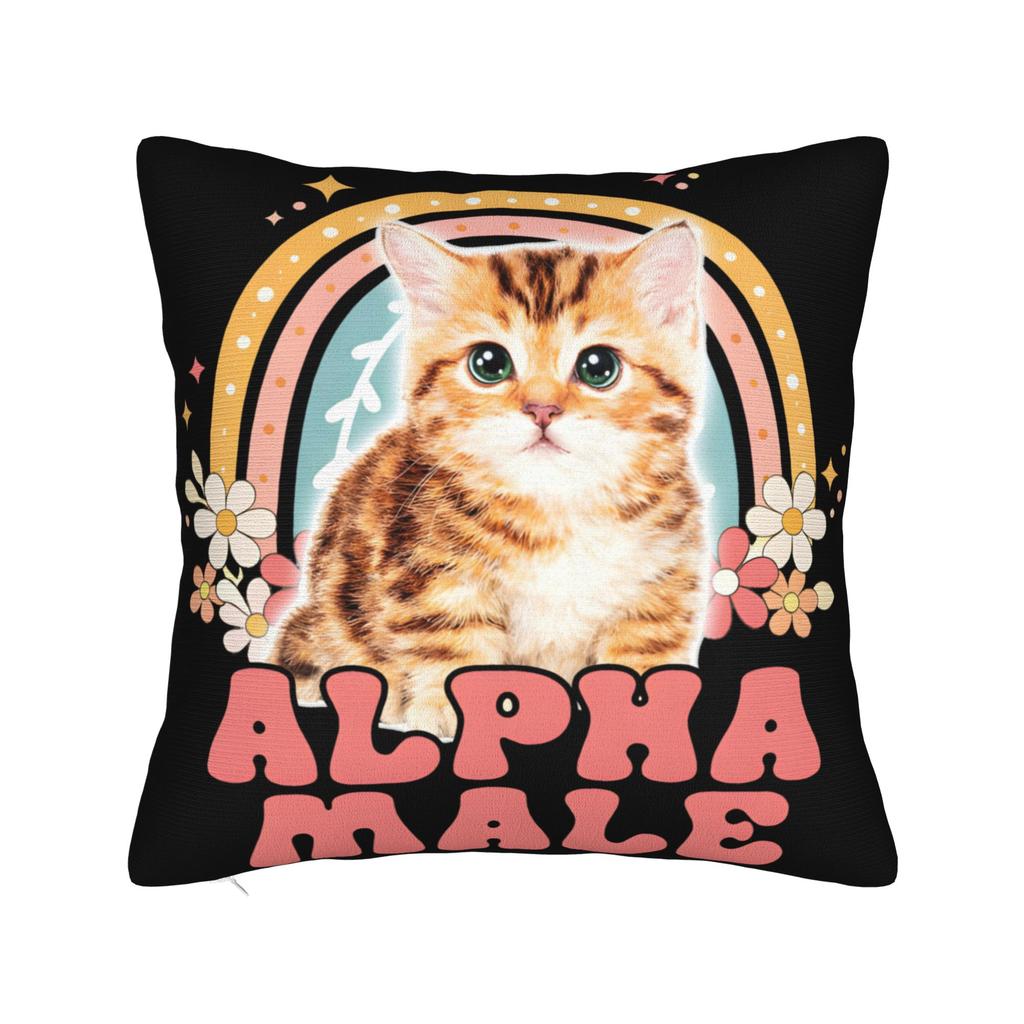 Decorative Pillowcase Alpha Male Cat Kitten Funny Accessories Living Room Pillow Case Cover Zippered Multi Size
