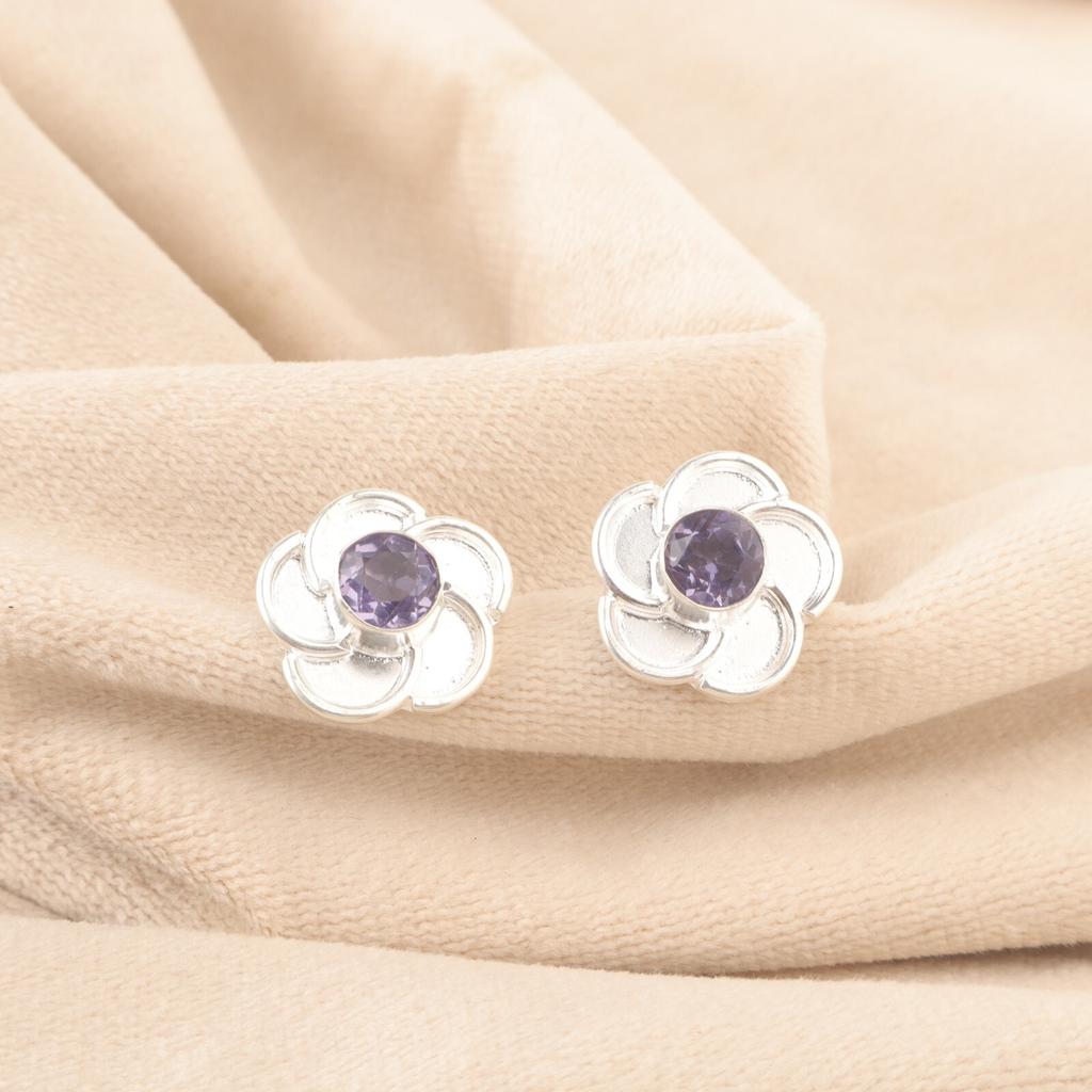 Натуральный иолит Стерлинговое серебро Бабочка Юбилейные Пусеты Серьги-пуссеты Ювелирные изделия EE-157-9