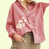 Женская модная блузка с цветочным принтом, женская повседневная рубашка из хлопка и льна с длинным рукавом на пуговицах