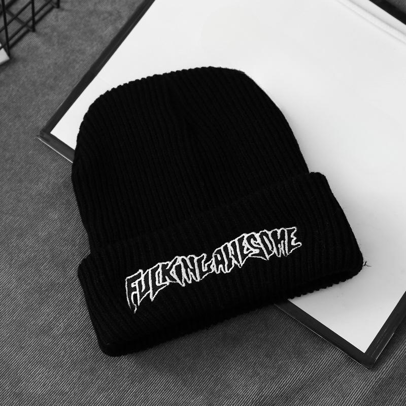 Letter Embroidered Wool Hat Korean Version Ins Fashionable Autumn and Winter Style Warm and Cold Knitted Hat Striped Versatile Cold Hat