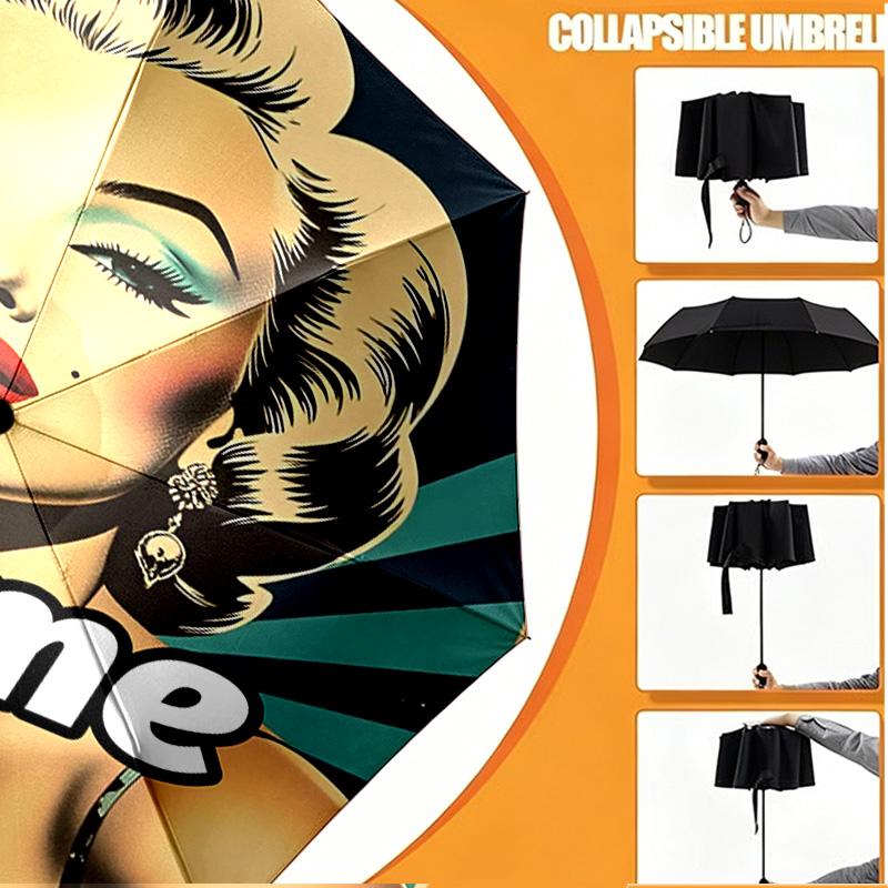 Custom Name Personalized Marilyn Monroe Print Umbrella, Auto Open Close, 8‑Rib Sturdy Frame, Commute Camping Hiking Use, Birthday Gift