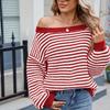 Women's Fashionable Striped Contrasting Temperament One Neck Knitted Sweater Top