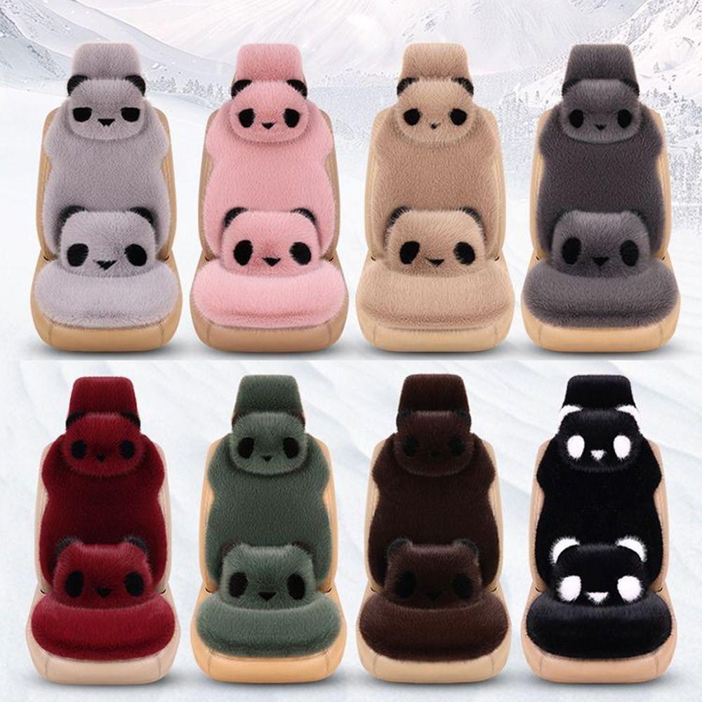 Non-slip Car Plush Cushion Cartoon Panda Backrest Lumbar Support Car Headrest Waist Support Winter
