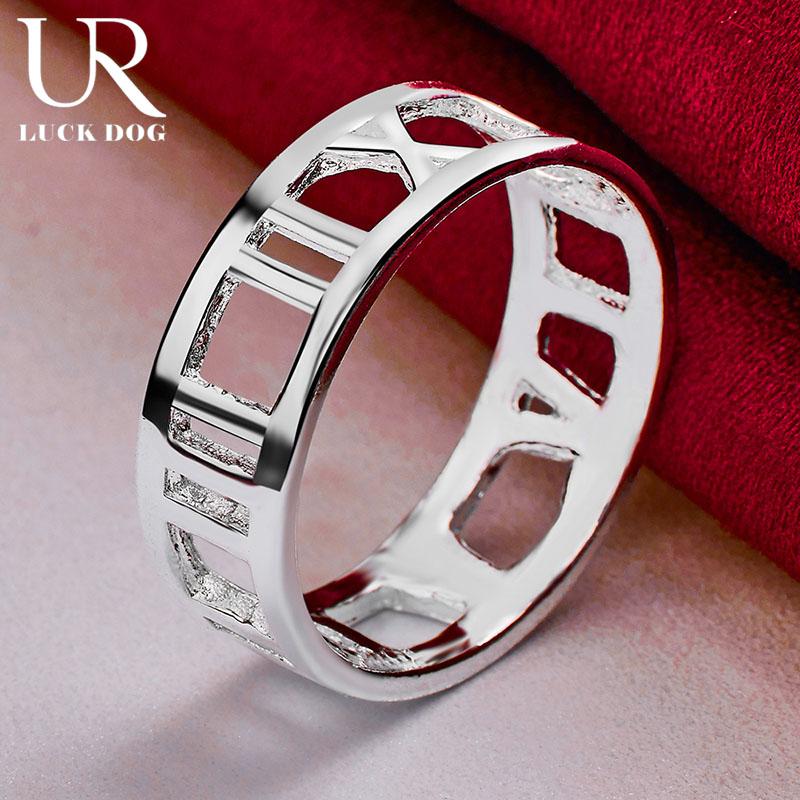 925 Sterling Silver Hollow Roman Numeral Ring Fashion Wedding Jewelry