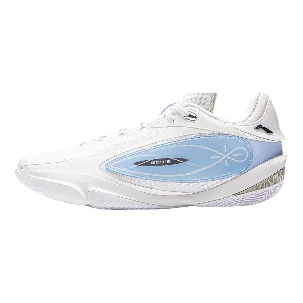 Li Ning Wade 808 5 ULTRA Амортизация, Износостойкие Низкие Баскетбольные Кроссовки с Карбоновой Пластиной Мужские Бело-Синие ABAV015-21