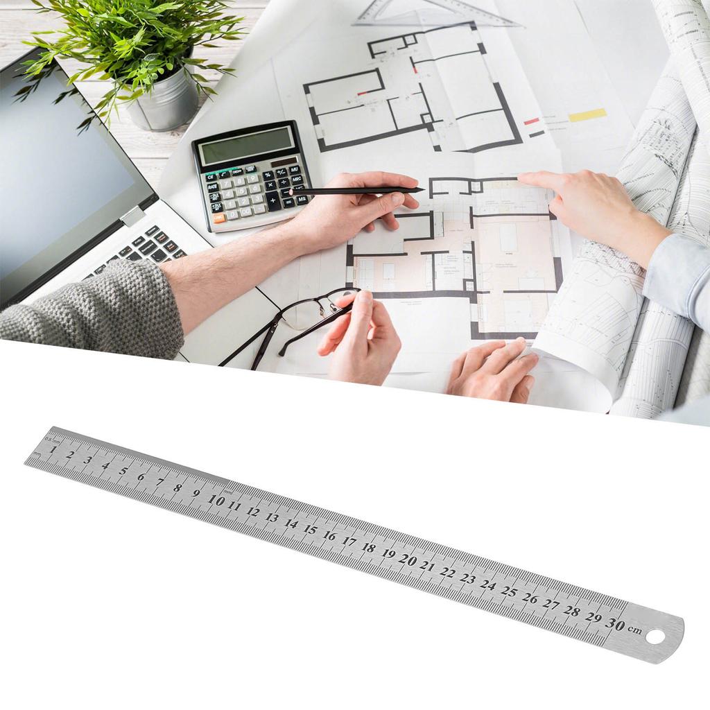 30cm Ruler 30cm Measurable Length Clear Scale Accurate Stainless Steel Metal Ruler with 2 Measuremen