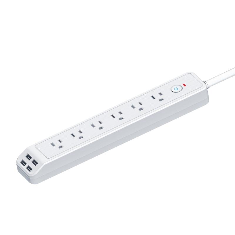 6 Way Power Socket Overloads Proof Flame Retardant 6 Outlets American Outlets and 4 USB A Plug Board for Home Office