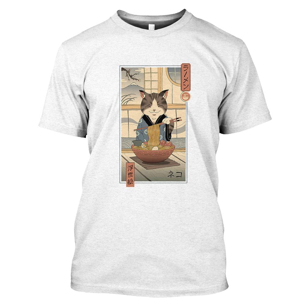Модные забавные футболки с рисунком самурая и кота для мужчин, летние повседневные топы с короткими рукавами и круглым вырезом на открытом воздухе, крутые топы с индивидуальным принтом