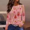 Women's Fashion Casual Slit Hem Round Neck Long Sleeve Loose Christmas Printed T-Shirt Ladies Top