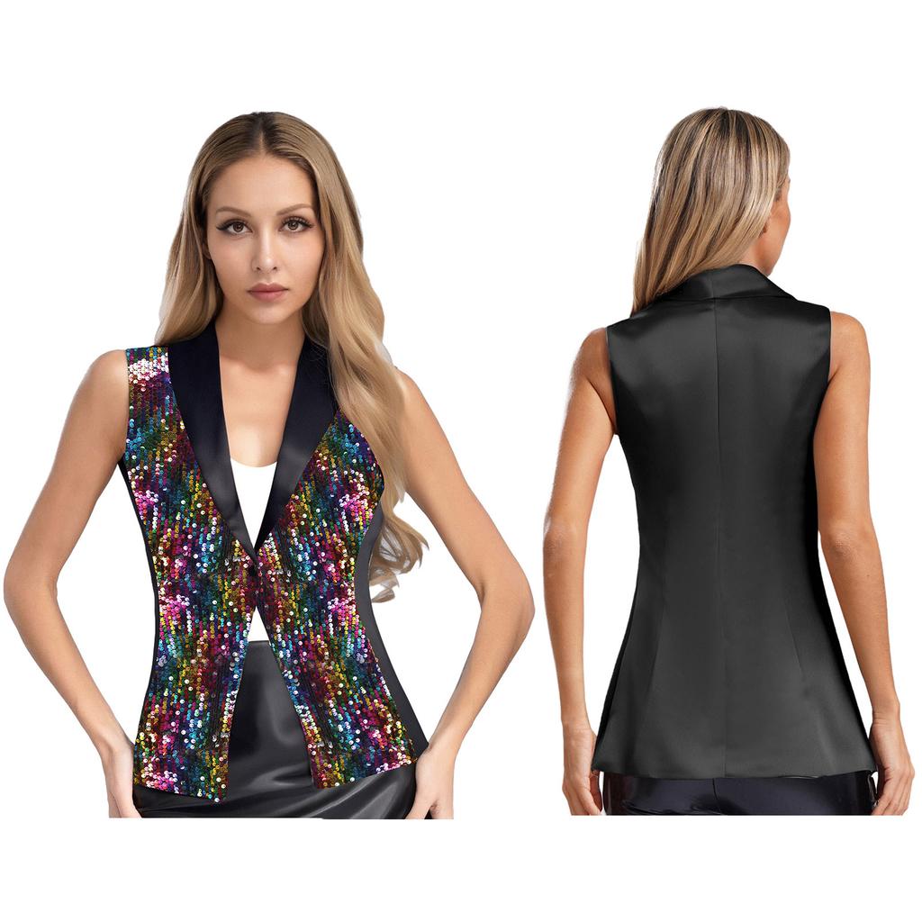 Женский элегантный жилет с пайетками, V-образный вырез, без рукавов, универсальный, жилет, наряд для банкета, свадьбы, вечеринки