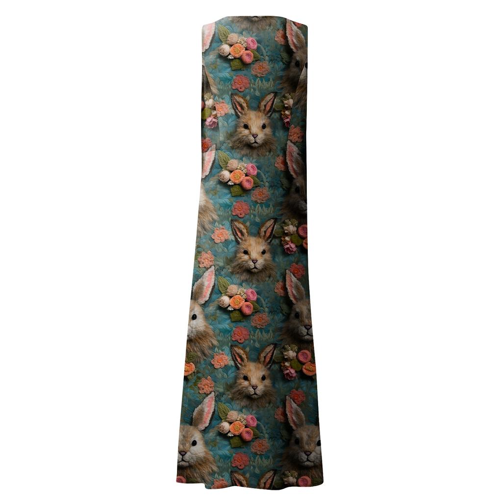 Women's Summer Casual Fashion Easter Printed Sleeveless Round Neck Pocket Dress