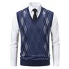 Мужской свитер-жилет среднего возраста, теплый облегающий свитер на осень и зиму, клетчатый жилет-куртка, костюм для папы, мужской