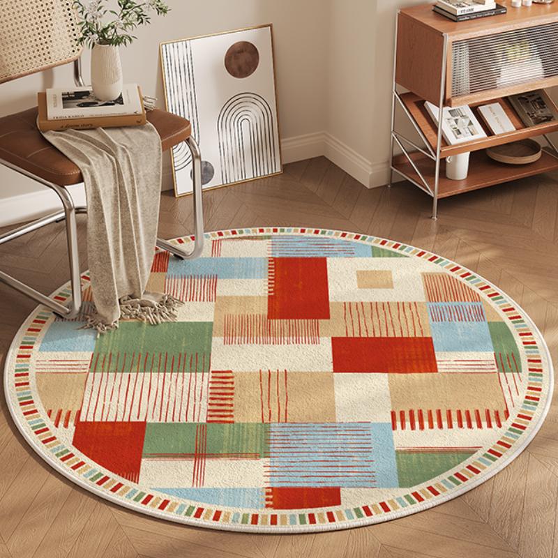 American Retro Living Room Decoration Round Carpet Thicken Washable Anti-slip Mat Fluffy Soft Lounge Rug Simple Rugs for Bedroom