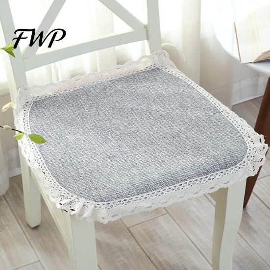 Retro Lace Trim Chair Mat Cotton Linen Pad with Ties, Striped Plaid Decorative Seat for Rattan Chairs Trim, Breathable Dining Office Summer